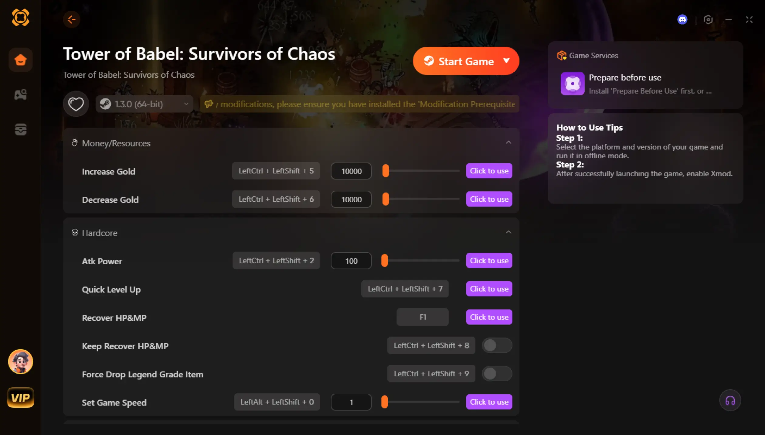 واجهة قائمة التعديلات والمدرب على الكمبيوتر لـ Tower of Babel: Survivors of Chaos